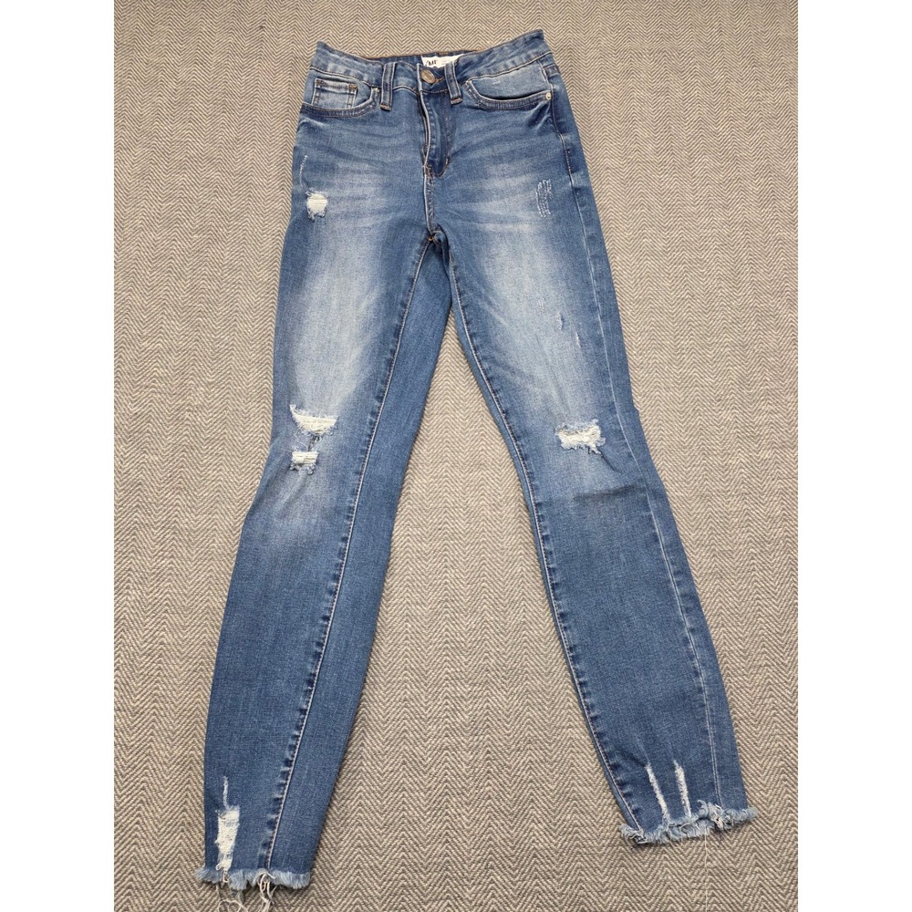 YMI Jeans High Rise‎ Ankle Skinny Distressed Ripped Frayed Blue Denim Size 3/26